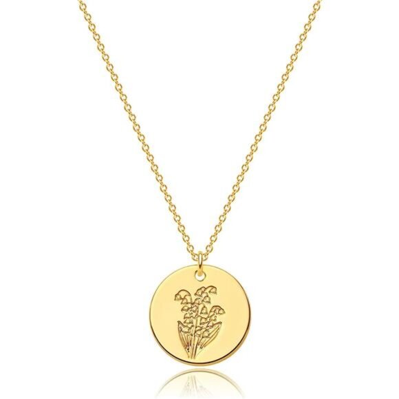 Jewelry - MEVECCO Birth Flower Necklace 18k Gold Custom Floral Pendant Necklaces Dainty